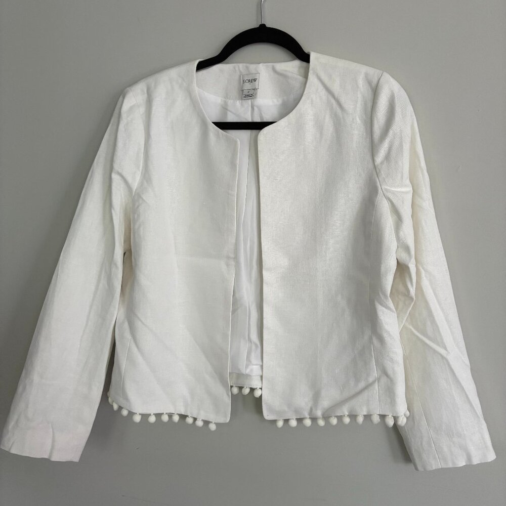 J. Crew White Cropped Jacket with pom-poms size M